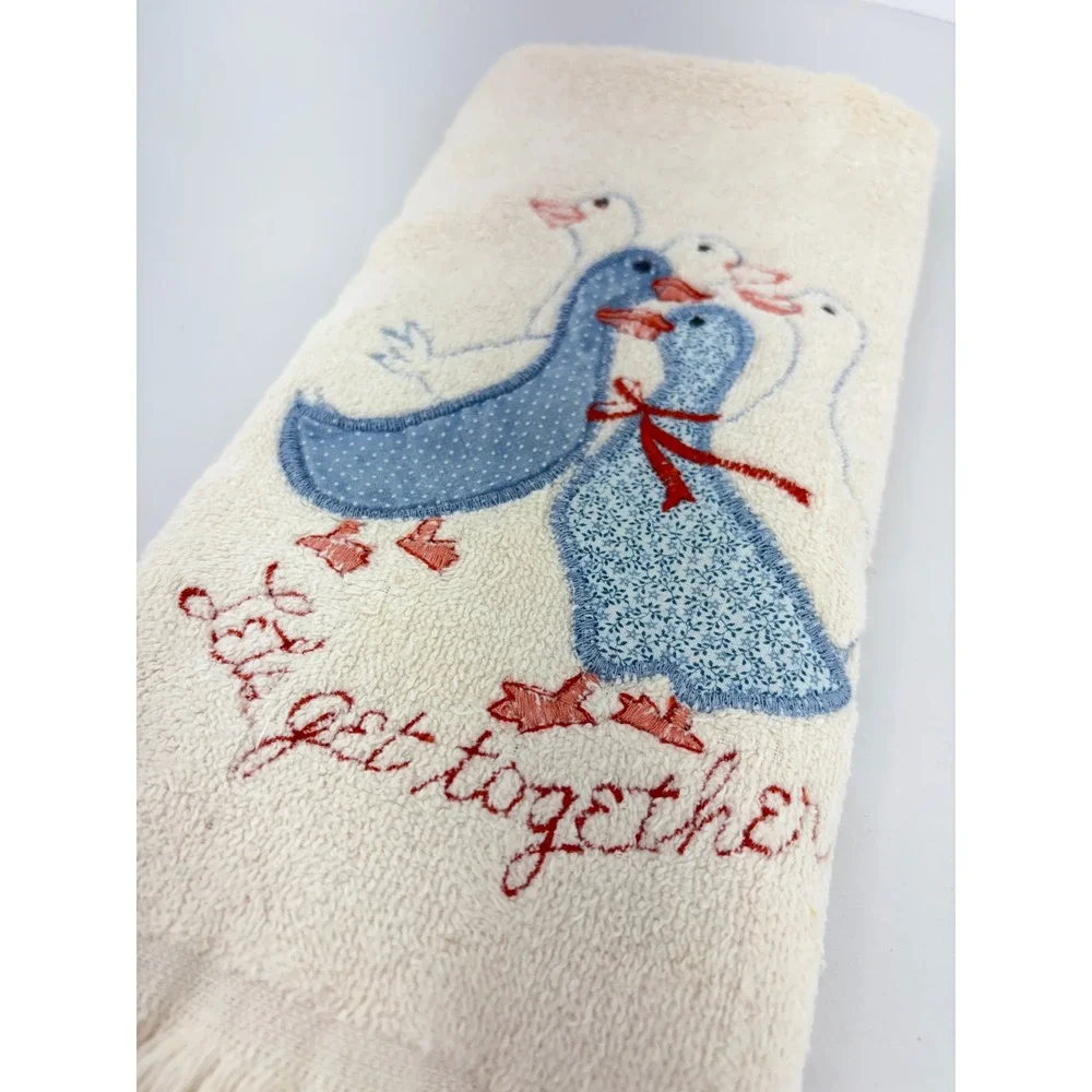Vintage Cannon Kitchen Towel Lot of 4 Embroidered Ducks Sun Hat Bow Cotton USA